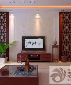 中式客厅电视背景墙装修图片 