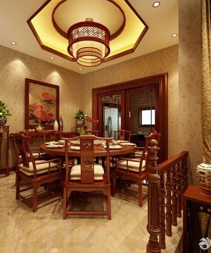 现代中式餐厅镂空雕花灯装修效果图
