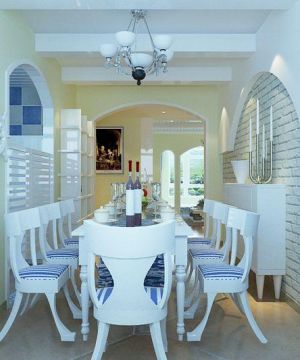 地中海风格餐厅餐桌椅子装修设计效果图