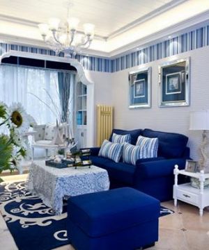 地中海式装修风格客厅沙发背景墙装饰实景图欣赏
