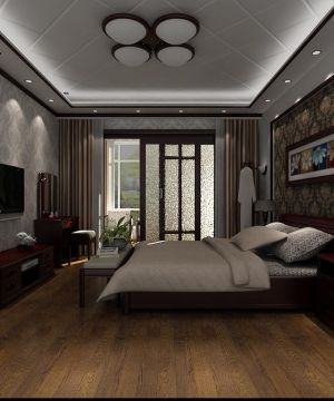 现代中式主卧室装修效果图大全2023图片