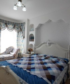 地中海风格设计主卧室床头背景墙实景图