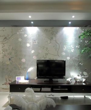 中式家庭玻璃电视背景墙装修效果图大全
