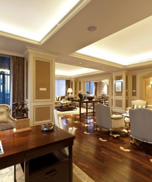 2023家装客厅欧式深褐色木地板装修图