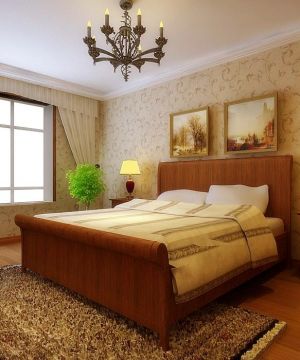 2013欧式卧室床头背景墙花纹壁纸装修效果图