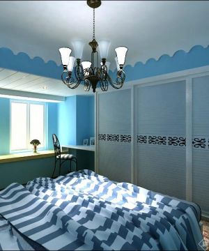 蓝色室内最新卧室整体衣柜效果图片