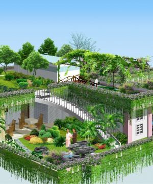 别墅屋顶花园景观设计效果图大全2023