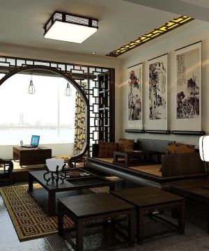 中式风格两室一厅样板房客厅飘窗设计效果图片