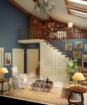 最新美式混搭风格室内实木楼梯扶手图片
