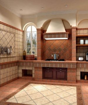 2023最新整体厨房仿古瓷砖装饰效果图片