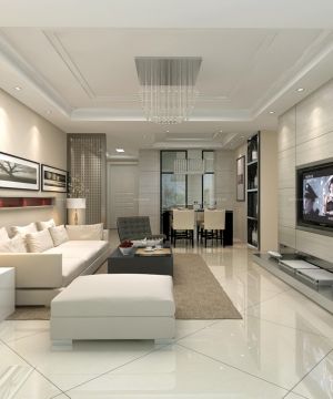 经典现代风格客厅米白色瓷砖装饰效果图片大全