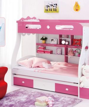 最新粉色家居儿童高低床设计图片