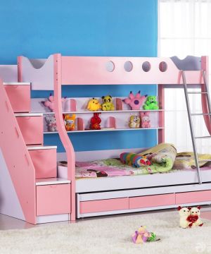 最新现代风格粉色儿童高低床装饰效果图欣赏