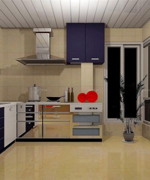 现代风格厨房条形铝扣板吊顶装修图片