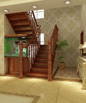 欧式室内实木楼梯扶手设计效果图片