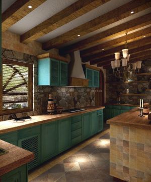 美式乡村风格厨房仿古砖效果图