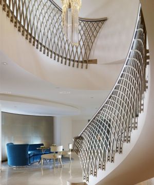 现代时尚别墅不锈钢楼梯扶手设计实景图欣赏