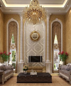 欧式风格别墅客厅窗帘装饰效果图片