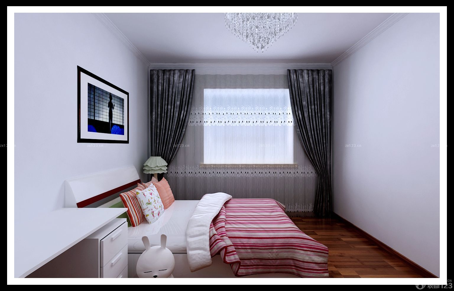 温馨现代风格颜色搭配主卧室双人床图片