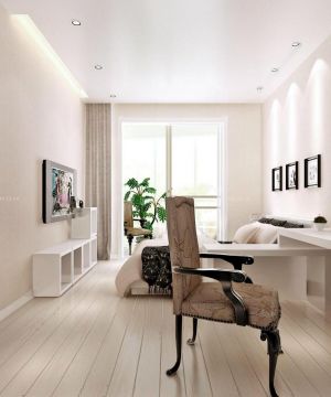 2023最新简约风格主卧室白色木地板效果图
