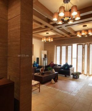 最新200平米东南亚风格家装客厅吊顶实景图