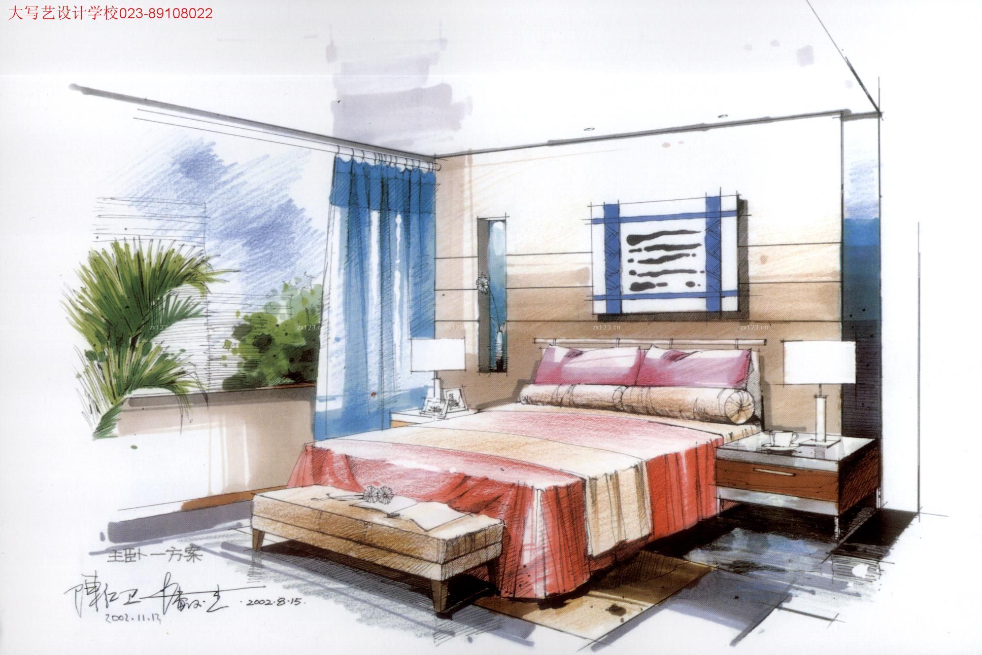 2020家装卧室简约风格手绘效果图