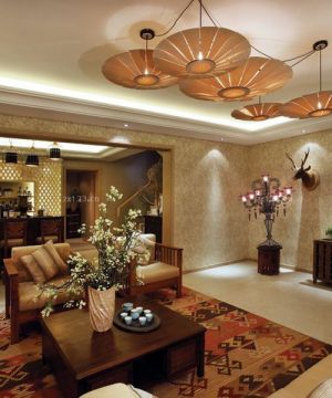 2023东南亚风格实木家具客厅装饰图片