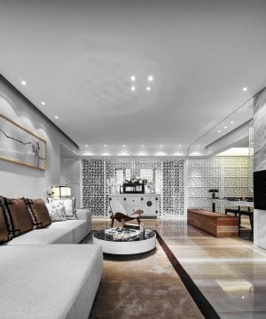 新中式风格样板间客厅沙发摆放效果图