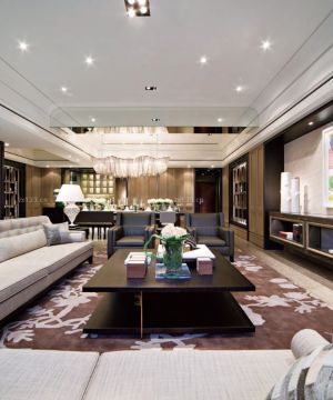 长方形客厅现代美式家具摆放图片