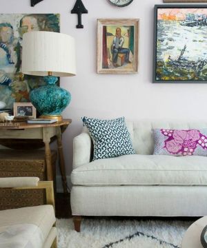 温馨现代美式布艺沙发背景墙装饰效果图