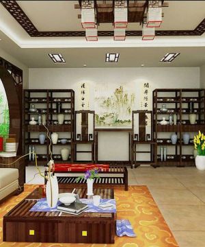 中式风格客厅装修博古架图片