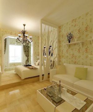 经典田园风格小户型客厅卧室一体装修效果图