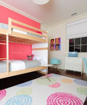 简约儿童卧室实木高低床装修图片