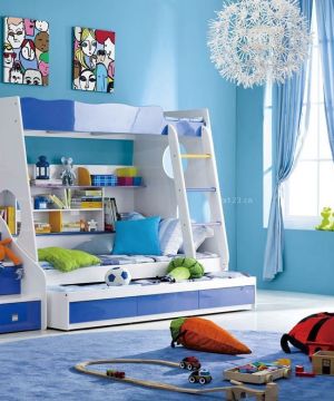 绚丽蓝色双层儿童床装修效果图片大全