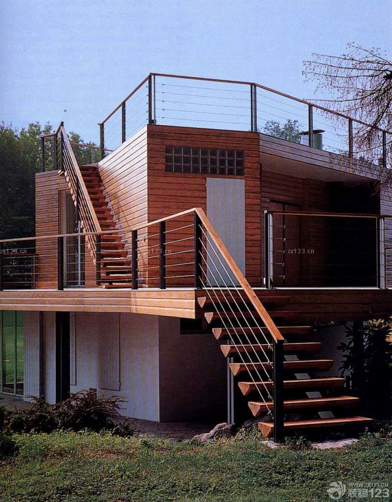 小别墅室外楼梯木质设计效果图大全赏析2023