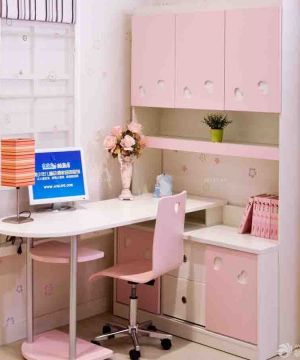 小清新粉色系女儿童书桌书柜组合设计欣赏