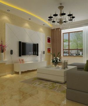 2023 现代客厅地面黄色地砖设计图片