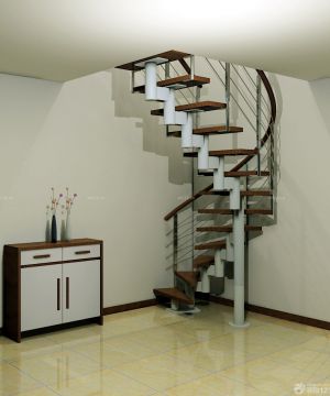 美式简约风格室内旋转楼梯设计图片