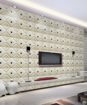 2023米白色瓷砖拼接液晶电视墙效果图欣赏