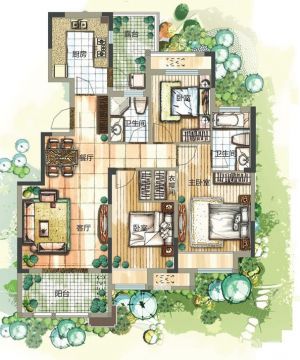 2023花园洋房户三室两厅型设计图片