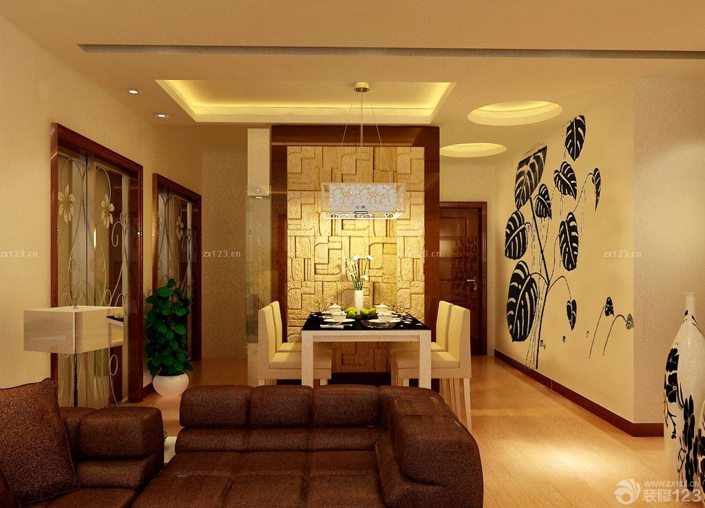 新中式客厅装修棕色踢脚线装修实景图欣赏