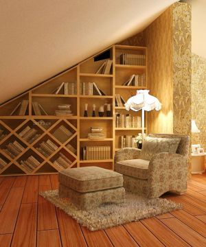 最新阁楼书房深黄色木地板设计效果图