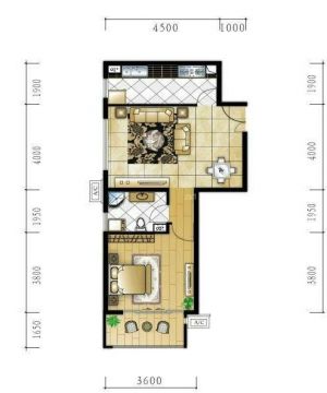 最新2023田园风格56平方一室一厅边几户型图