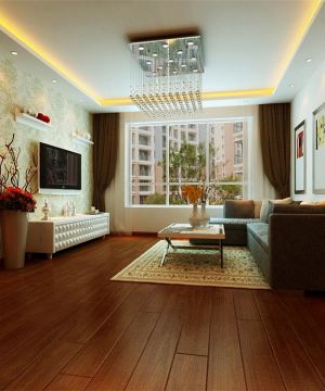 2023 最新房屋客厅地面深棕色木地板设计图片