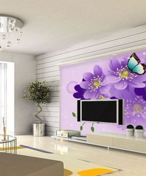2023简约家庭室内客厅紫色墙面装修图片