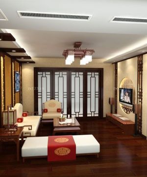 2023中式古典家庭室内红木色门效果图片