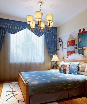 美式儿童房床头背景墙装饰图
