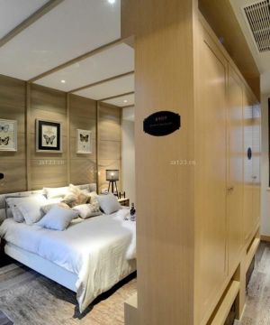 中式田园风格卧室双人床设计效果图