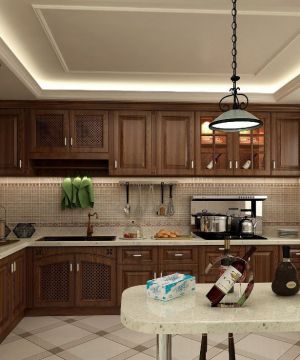 美式古典风格开放式厨房隔断设计图