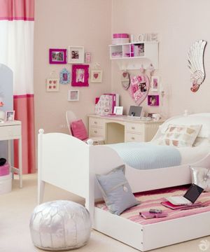 最新美式简约风格10平米儿童房白色家具设计图片